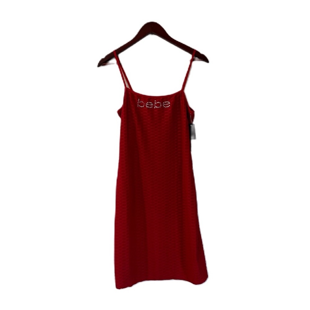 Bebe Red Rhinestone Textured Patterned Dress - Picture 5 of 14